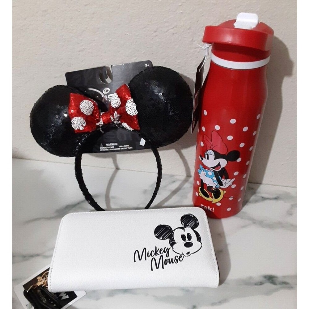 NWT Disney MICKEY MOUSE Aldi Limited Edition Wallet ,Zak Bottle, Minnie Ears Lot